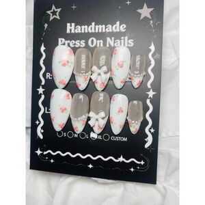 LoveShackFancy Inspired Handmade Press-On Nails XL See Sizing Guide Hand painted